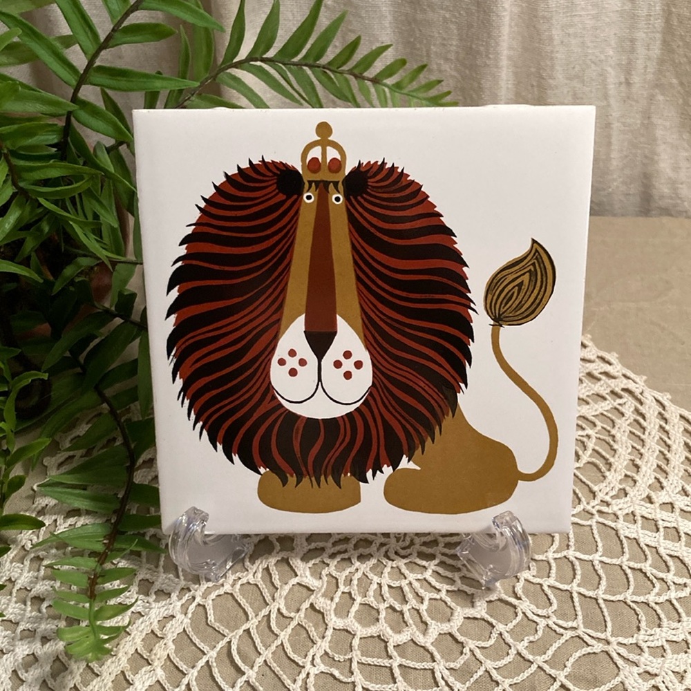 Vintage King Lion Ceramic Tile Kenneth Townsend England